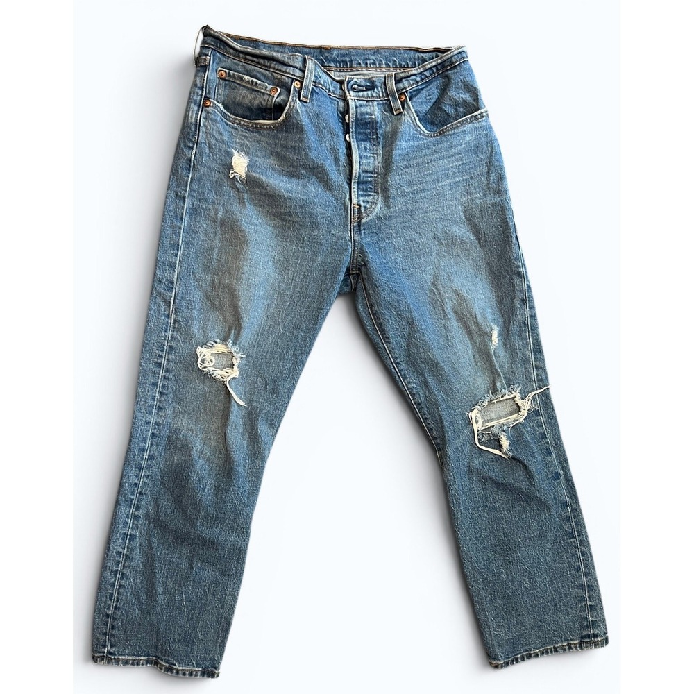 Levi's 501 Jeans Women's 31x26 Blue Distressed High Rise Cropped Button Fly